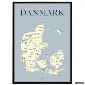 Danmarkskort plakater - Køb danmarkskort hos Aurea.dk